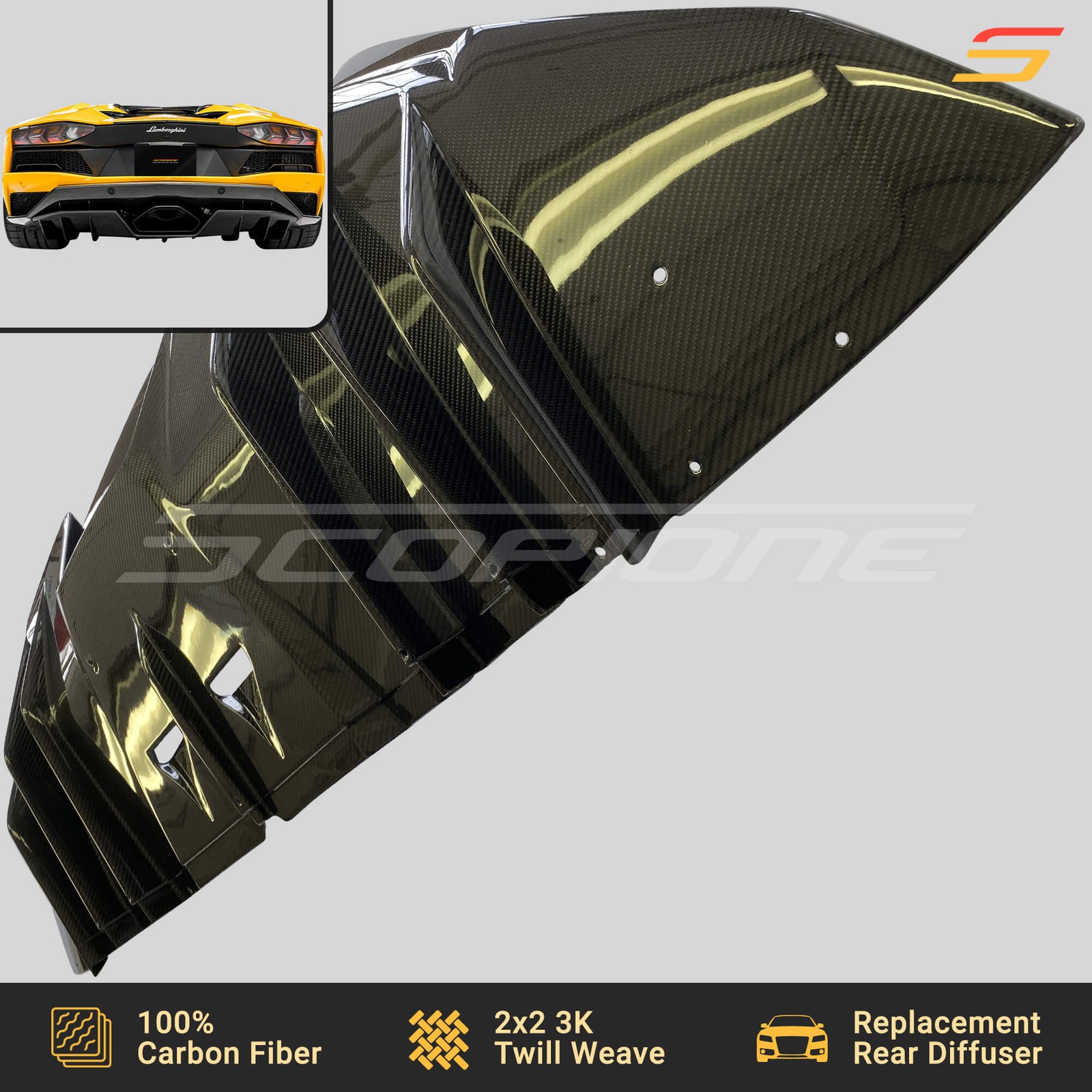 Scopione Carbon Fiber Bumper Diffuser for Lamborghini 18-21 Aventador S LP740-4