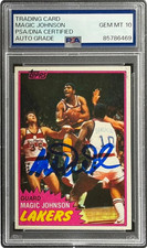 Magic Johnson Signed On Card 1981 Topps #21 Lakers Trading Card PSA Auto 10