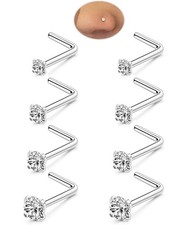 Nose Rings Studs Set for Men: 8Pcs 22G 316L Surgical Stainless Steel Silver N...
