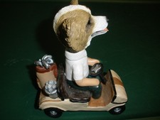 Resin Dog Driving Golf Cart 4"x2"x5.5" Cute Novelty