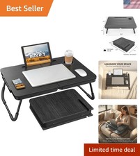 23.4" Foldable Lap Desk Bed Table with Cup Holder Tray Black  Portable Folds...