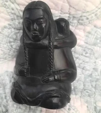 Boma Native American Inuit Eskimo Hand Carved Canadian Mother & Child 4"
