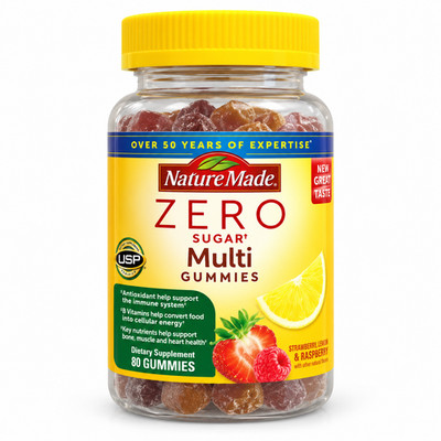 Nature Made Zero Sugar Multi Gummies 90 Ct Multivitamin Strawberry Lemon Rasp