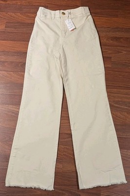 Marine Layer Women s Size 0 Cream Raw Hem Jeans Full Length Bridgette NWT