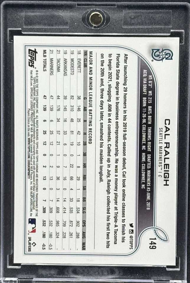 Tarjeta de inversión refractor negro novato Cal Raleigh RARA SSP MARINERS COMO NUEVA Foto 2 de 2