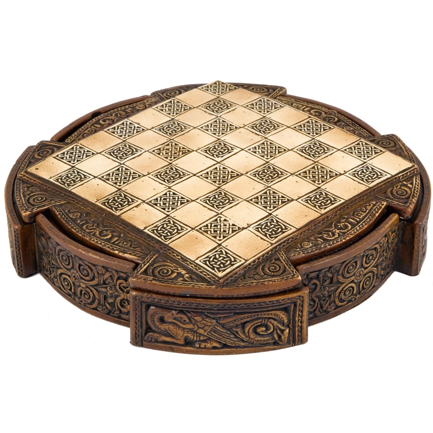Isle of Lewis Chess Set in Carved Celtic Box – Brown – The Celtic Knot