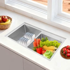 Drop in Kitchen Sink Dual Bowl Stainless Steel Sinks Fixture Multi-functional