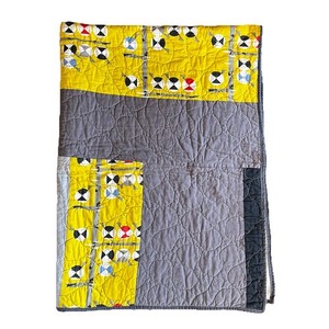 Handmade Baby Quilt MCM Retro Print Cotton Hand Quilted Unisex Mid Century Mod