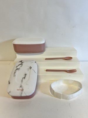 Bentgo Lunch Box Marble Pink Bento Container Adult Meal Prep w/ Utensils Strap
