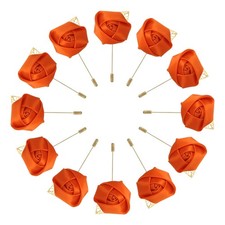 12 Pcs Groom Boutonnieres Rose Boutonnieres Pins for Men Orange