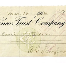 1914 Kineo Trust Company Bank Check E.A. Sampson Dover Maine Signed 6206 CHX9