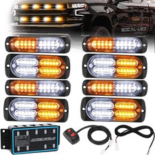 8pc Amber White Led Truck Emergency Strobe Lights 12-24v 14 Patterns Control Box