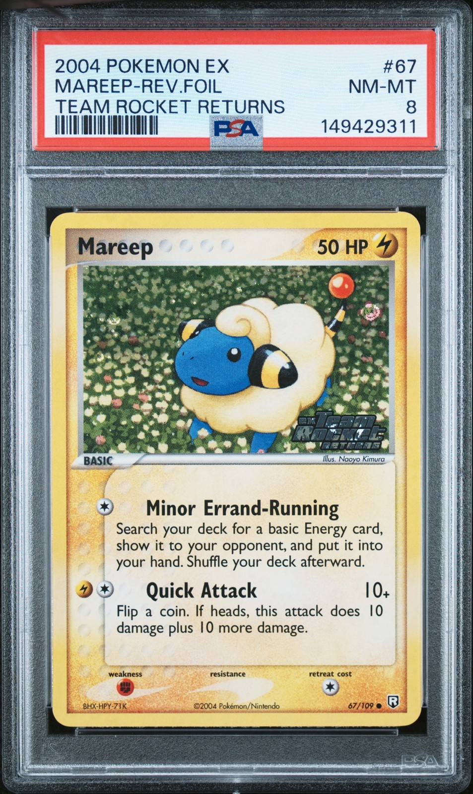 2004 POKEMON EX TEAM ROCKET RETURNS #67 MAREEP-REVERSE FOIL PSA 8