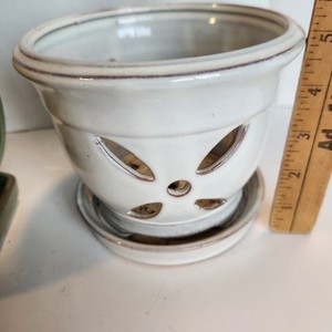 White Glaze Ceramic Open Hole Orchid Flower Pot Planter Drain Saucer 5" T x 6" W