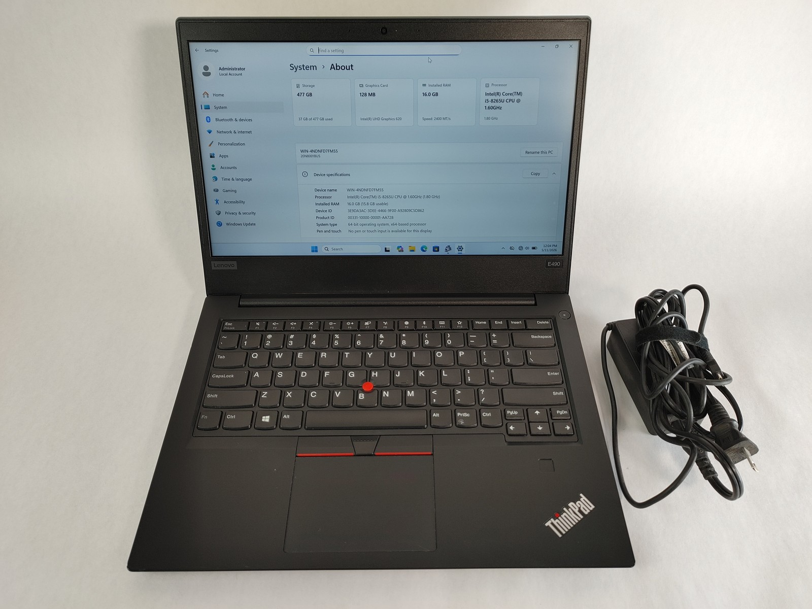 Lenovo ThinkPad E490, 14-Inch Laptop, with Core i5 8th Gen., Windows 11 Pro