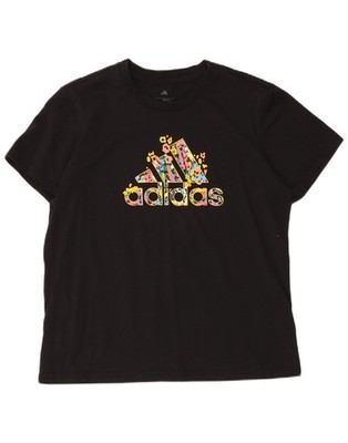 Adidas Womens Regular Fit Graphic T-Shirt Top UK 16/18 Large Black UP09