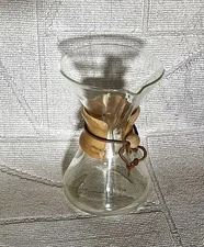 Vtg CHEMEX POUR OVER COFFEE MAKER Pyrex Glass Stamp 9.5" 8 Cup Wood Collar 