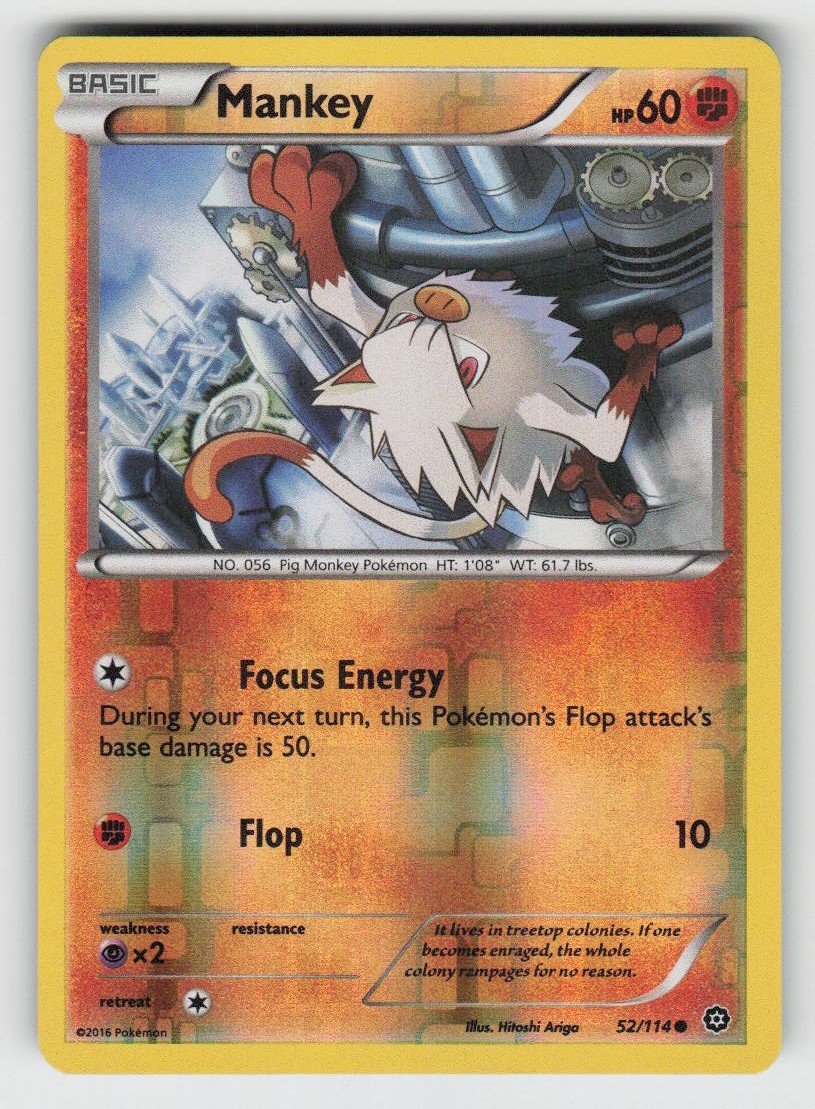Reverse Holo Mankey 52/114 Common Steam Siege Near Mint