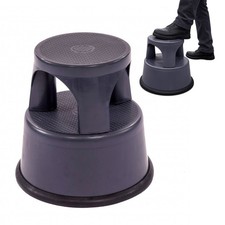 NEW! Heavy Duty Grey Plastic Rolling Kick Step Stool Non Slip - 150kg Capacity