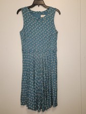 LOFT Teal Floral-Print Sleeveless Fit  Flare Dress Size Medium