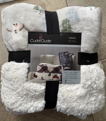 Cuddl Duds ~SNOWMAN~ THROW BLANKET ~SHERPA EDGE~ 50x60  SUPER SOFT ~ WINTER