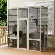 Outdoor Catio Large Cat House Play & Run Enclosure Outdoor Wooden Cage Platforms