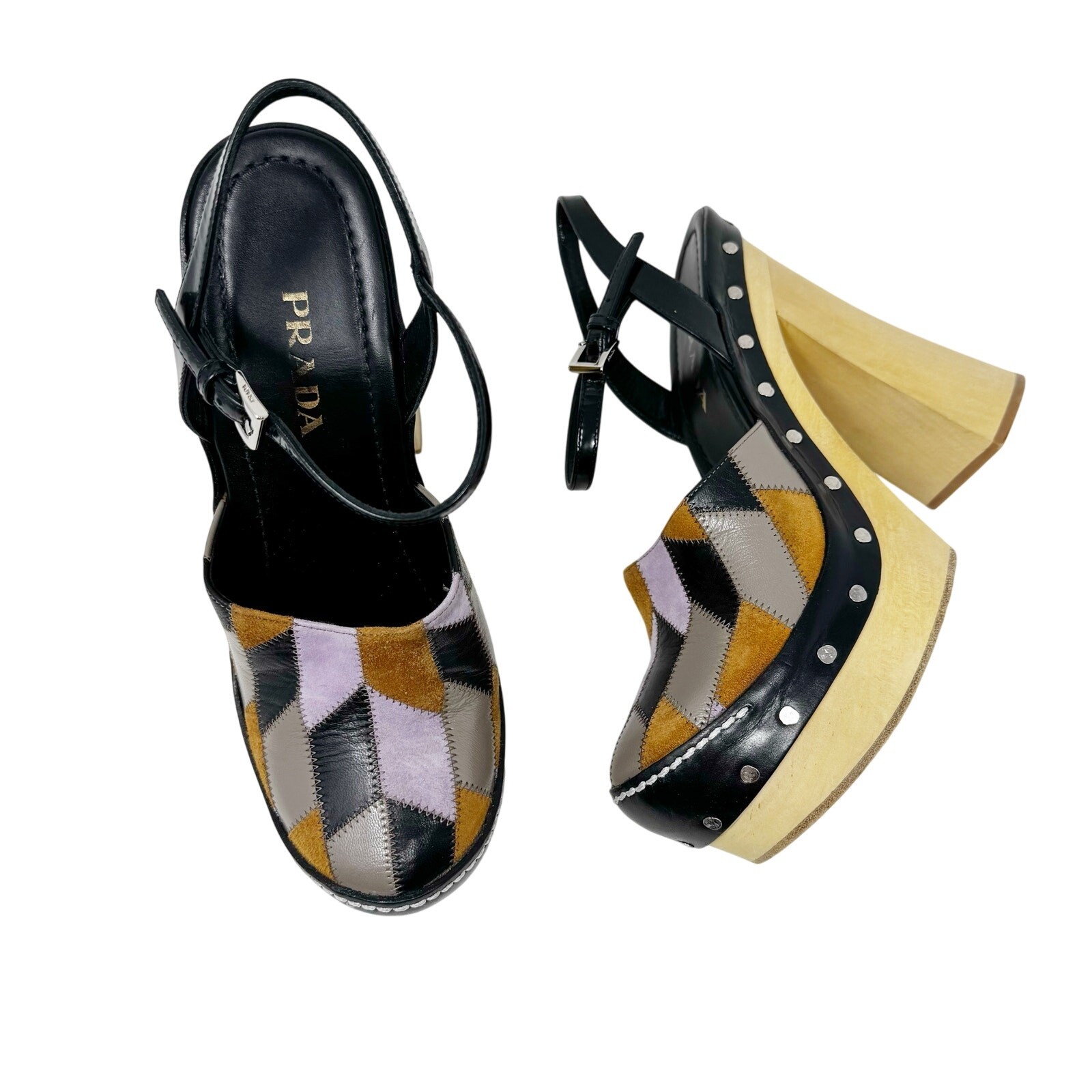 PRADA Patchwork Platform ChunkyWooden Pumps Heels… - image 1