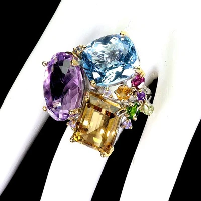 925 Sterlingsilber Ring Oval Amethyst 46ct Peridot Handmade Edelstein Größe 7.5 - Bild 1 von 4