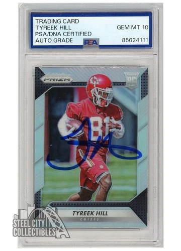 Tyreek Hill 2016 Panini Prizm Silver Autograph Rookie Card #296 PSA/DNA 10