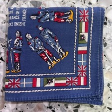 MAN BLUE HANDKERCHIEF COTTON ART POCKET SQUARE 16" CLASSIC VTG FRANCE SOLDIERS