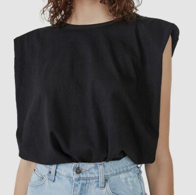 $69 Bardot Women Black Sleeveless Padded Shoulder Muscle T-Shirt