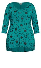NWT - AVENUE Women's 'WINDSOR' Turquoise/Black SPOT TUNIC - 22/24