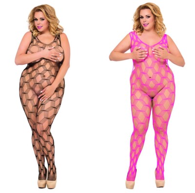 SOFTLINE PLUS SIZE NETZ BODYSTOCKING PINK SCHWARZ reizwäsche clubwear   Xl - 3XL