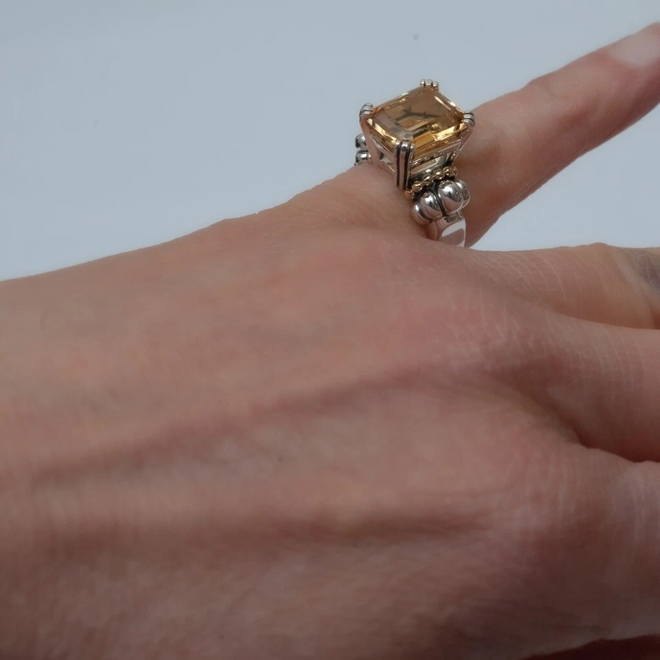 Anillo LAGOS Nuevo Plata Glaciar, Oro 18K Naranja Citrino 12 x 10mm Piedras Preciosas Talla 5 Foto 4 de 4