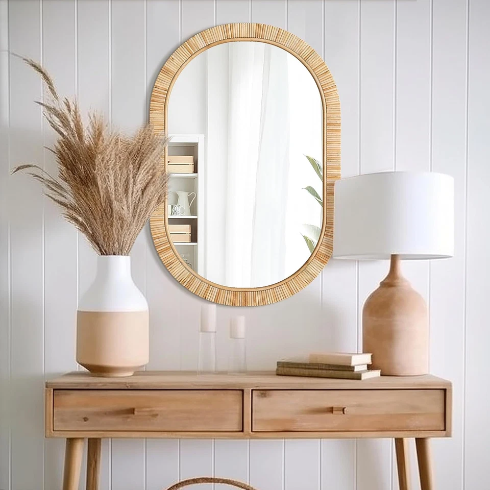 Rattan Bathroom Mirror – Rustic Farmhouse Style Handmade Wicker Rattan Frame - B - Image 4 of 4