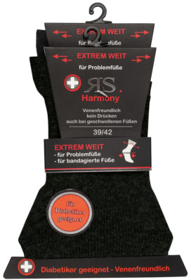 RS Harmony 2 Paar Socken ''Extrem Weit'' extraweit für Problemfüße schwarz 39 - 46