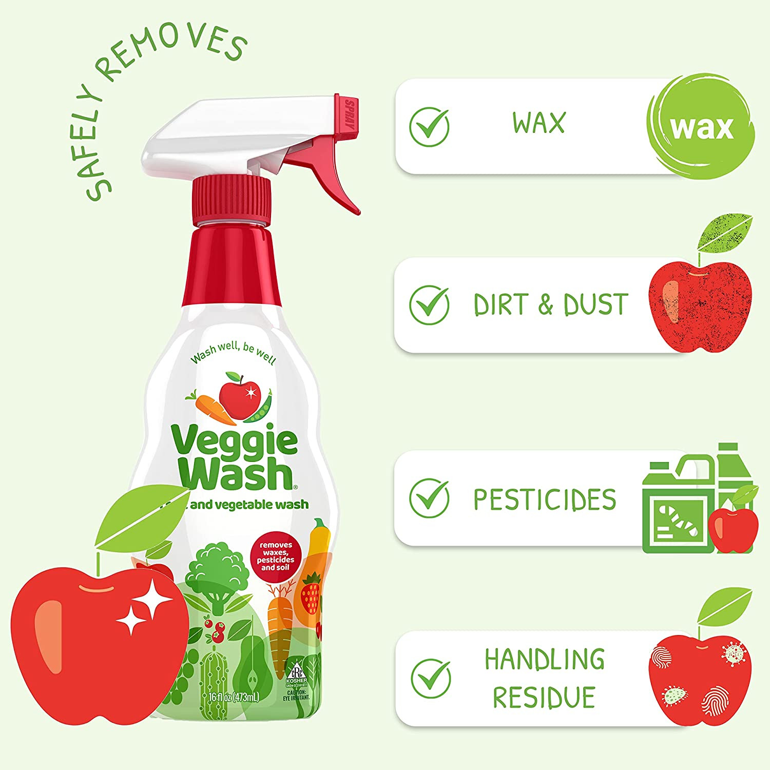 Fruit & Vegetable Wash, Produce Wash and Cleaner, 2-Pack Spray, 32 Fluid Ounce