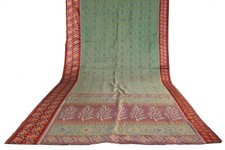 FNC Vintage Green Sambalpuri Ikat Sarees Handwoven Art Silk Sari Fabric Antique