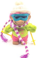 Russ Vintage Born To Ski Troll Doll 5" Blue Glasses Scarf Pink Hair Brown Eyes