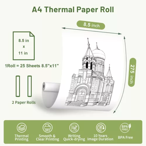 2 RollsThermal Printer Paper 8.5" x 11" US Letter Size Quick-Dry Thermal Paper - Picture 2 of 11
