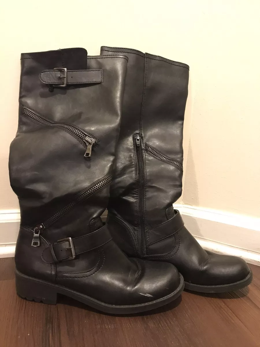 Mossimo Target Black Tall Zipper Buckle Boots Womens Sz 9.5 eBay