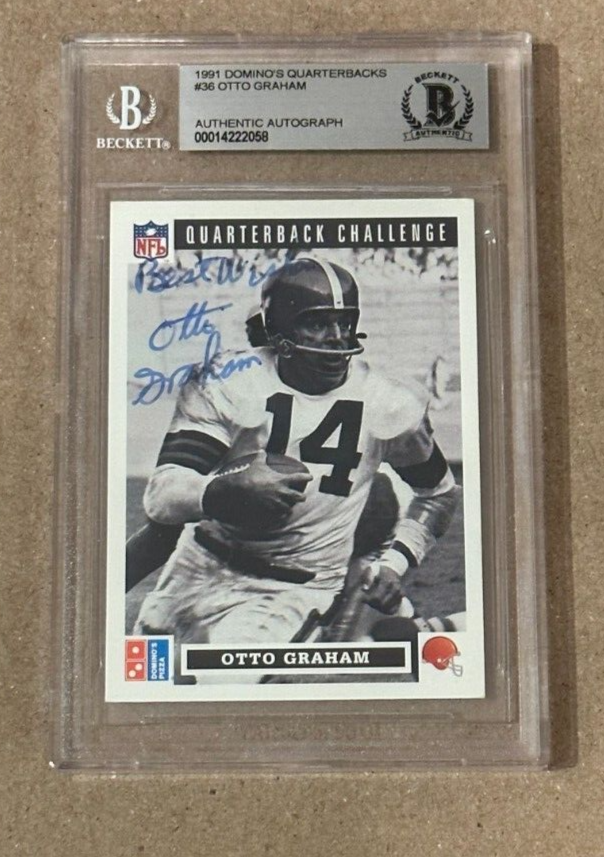 Otto Graham Autographed Signed 1991 DOMINO'S QUATERBACKS CHALLENGE BECKETT BAS 