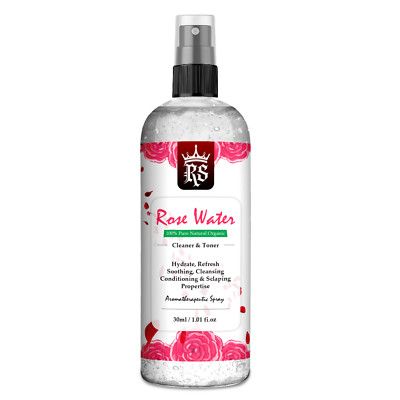 Rosenwasser Toner 100 % reines natürliches Rosenwasser Spray Gesicht Hydrosol Nebel 30 ml UK