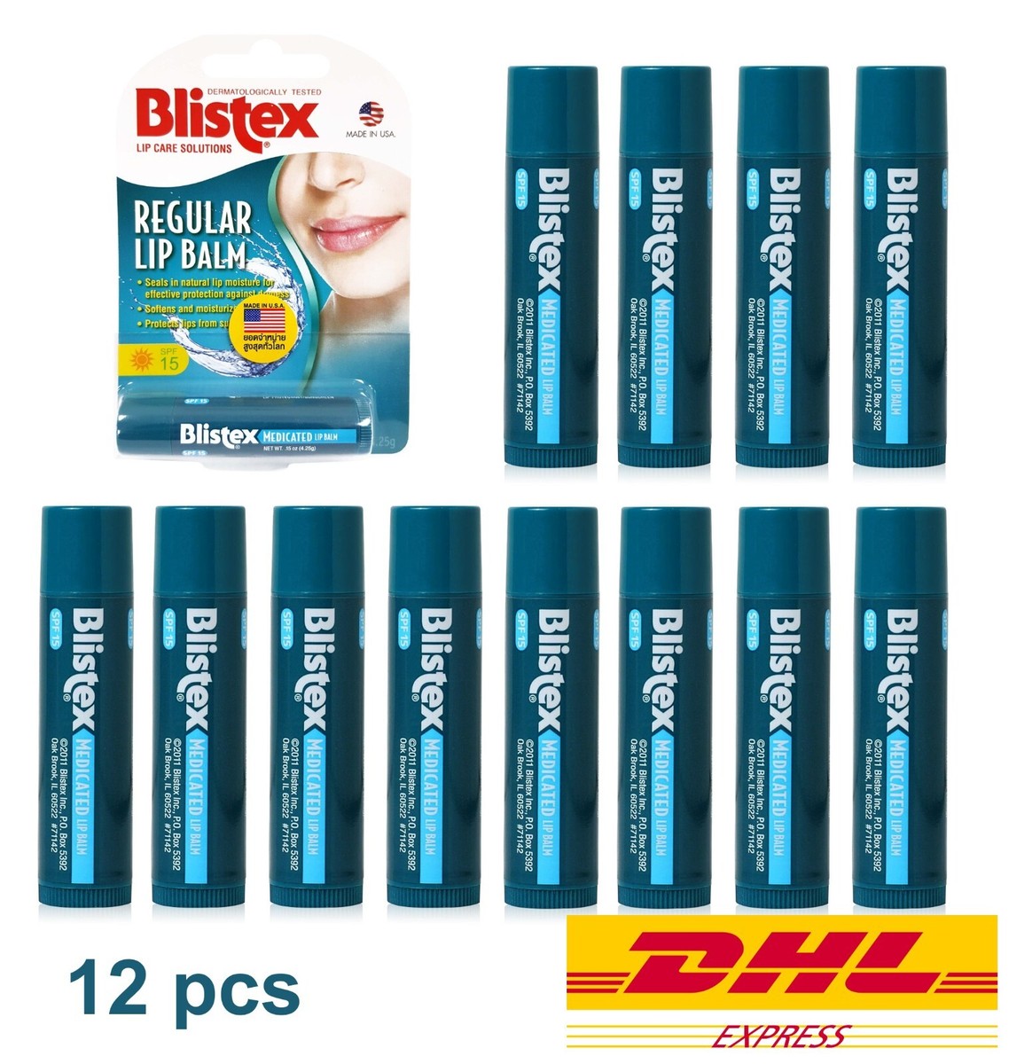 12 x Blistex Lip Balm Regular Lip Care SPF15 Natural Extracts 0.15 oz /  4.25 g