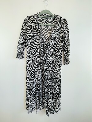 Vicky Vale Sz 16 Black & White Zebra Print Sheer Duster Jacket Vintage 90 s