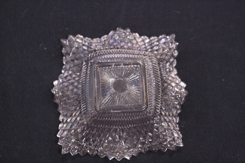 Vintage Clear Glass Ruffled Edge Square Candy Dish Diamond Cut - Picture 2 of 3
