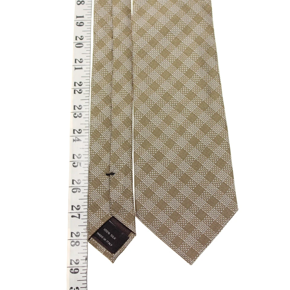 Tom Ford NWT Neck Tie in Tan/White/Black Check Plaid 100% Silk Made in Italy - Image 4 of 4