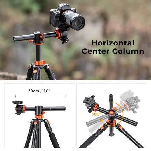 K&F Concept 1.7m Video Camera Tripod Travel Transverse Center Column 35lbs Load - Image 3 of 4