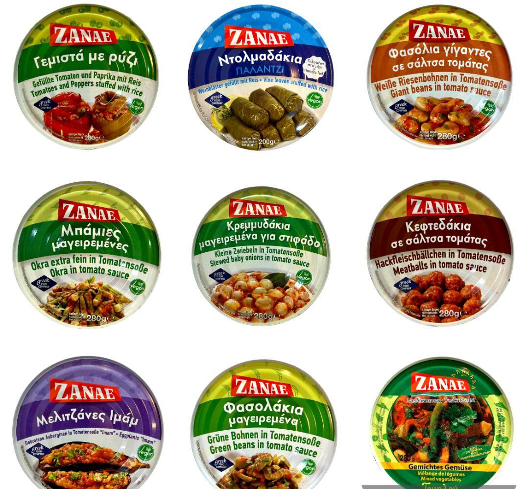 Zanae Griechische Vorspeisen Weinblätter Bohnen Aubeginen Fertiggericht Meze