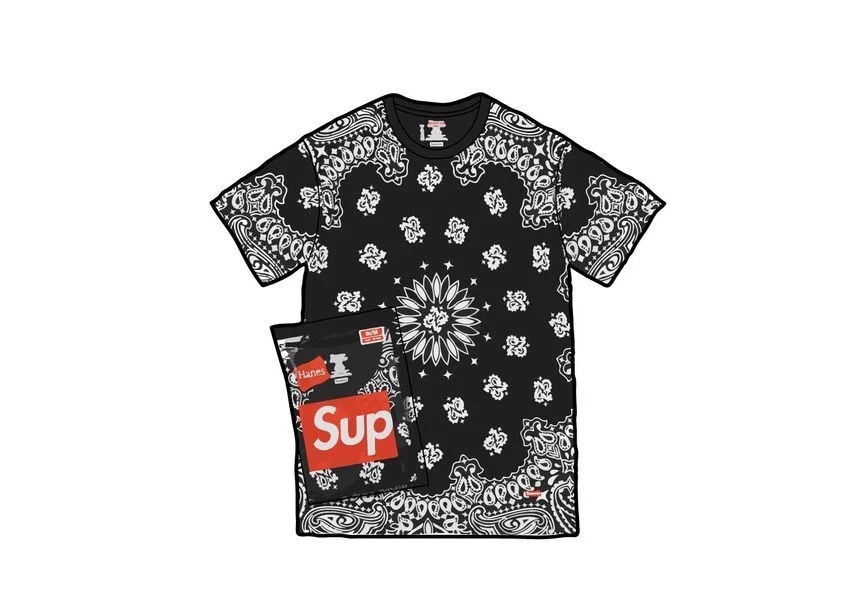 T shirts sans étiquette Supreme Hanes Bandana (lot de 2) noir